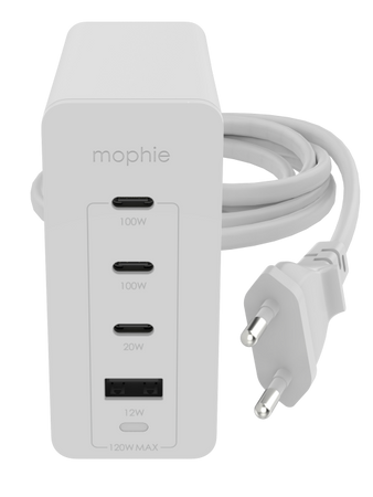 Mophie GaN speedport - ładowarka sieciowa 120W - 3 porty USB-C, 1 port USB-A - biała (409909309)