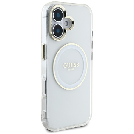 Guess IML Metal Colored Circle Classic Logo MagSafe - Etui do iPhone 16 (biały) (GUHMP16SHTDRCEDH)