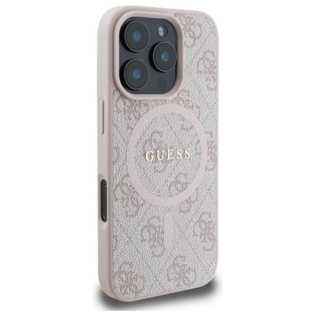 Guess 4G Ring Classic Logo MagSafe - Etui iPhone 16 Pro Max (różowy) (GUHMP16XG4GFRP)