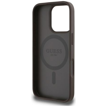Guess Grained Hot Stamp Peony Triangle Logo MagSafe - Etui do iPhone 16 Pro Max (brązowy) (GUHMP16XPGBTMW)