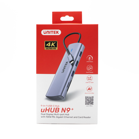 Unitek Hub 9w1 USB C Gigabit Ethernet HDMI VGA 3x USB A czytnik kart PD 100W (D1113A)