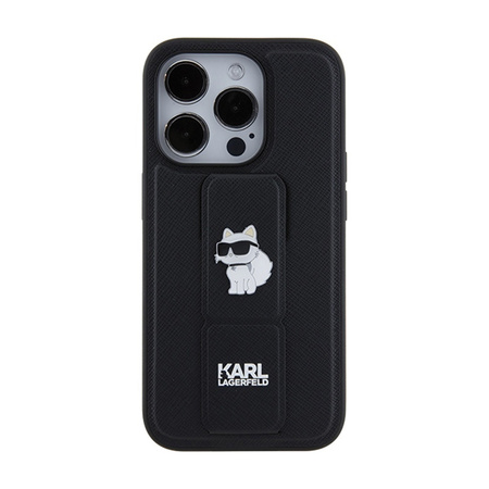 Karl Lagerfeld Gripstand Saffiano Choupette Pins - Etui iPhone 15 Pro Max (czarny) (KLHCP15XGSACHPK)