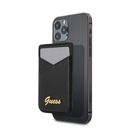Guess Wallet Card Slot MagSafe Saffiano - Portfel magnetyczny (czarny) (GUWMSSASLBK)