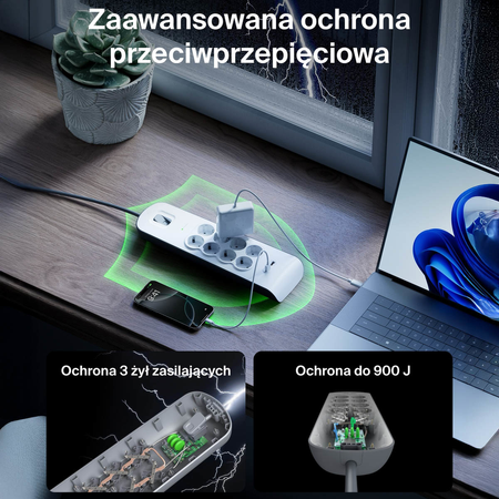 Belkin Listwa zasilająca przeciwprzepięciowa 900J, 8 gniazd Schuko, 2x USB-A, 2m (BSV804VF2M-V2)