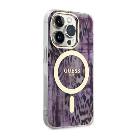 Guess Leopard MagSafe - Etui iPhone 14 Pro (Różowy) (GUHMP14LHLEOPWP)