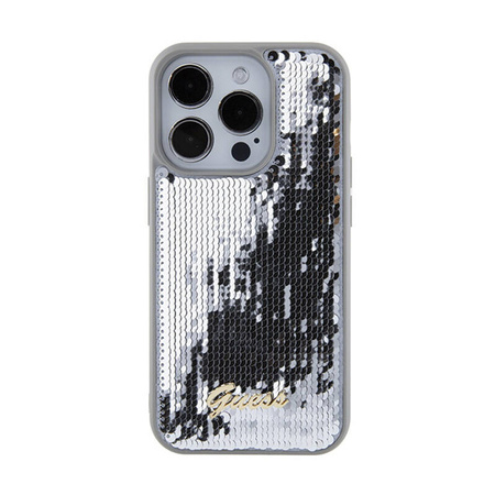 Guess Sequin Script Metal - Etui iPhone 15 Pro Max (srebrny) (GUHCP15XPSFDGSS)