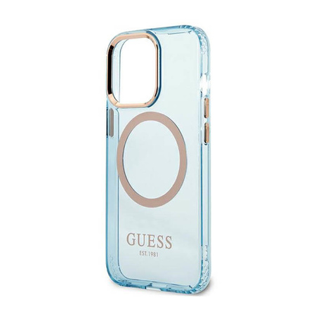 Guess Gold Outline Translucent MagSafe - Etui iPhone 13 Pro (niebieski) (GUHMP13LHTCMB)