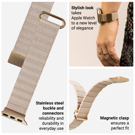 Crong Eclipse - Skórzany pasek magnetyczny Apple Watch 38/40/41/42mm (beżowy) (CRG-40ECL-BGE)