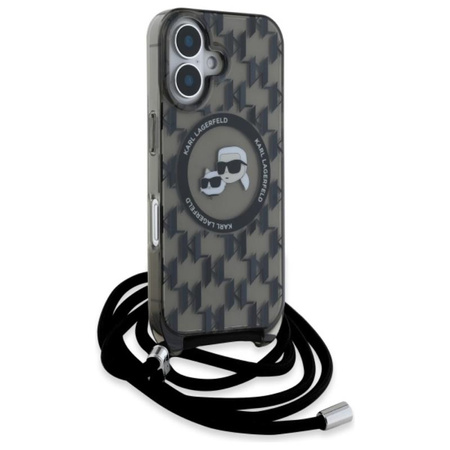 Karl Lagerfeld IML Crossbody Monogram Karl & Choupette Head MagSafe - Etui iPhone 16 (czarny) (KLHMP16SHCKCKLCK)