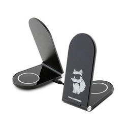Karl Lagerfeld Choupette MagSafe - Składana ładowarka indukcyjna 2w1 z MagSafe do iPhone i AirPods 15W (czarny) (KLDCRFALCHNK)