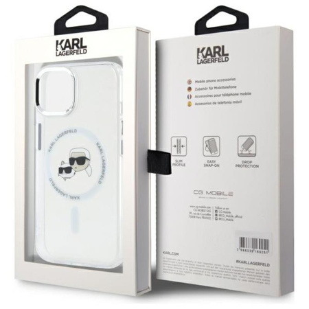 Karl Lagerfeld IML Metal Karl & Choupette Head MagSafe - Etui iPhone 15 (biały) (KLHMP15SHLSKCH)