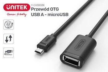 Unitek Kabel Przejściówka OTG USB-A 2.0 AF do microUSB F/M 22cm czarny (Y-C438GBK)
