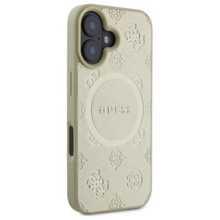 Guess Saffiano Peony Classic Logo MagSafe - Etui iPhone 16 (złoty) (GUHMP16SPSAPSMED)
