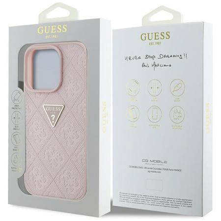 Guess Hot Stamp 4G Pattern Triangle Metal Logo - Etui do iPhone 16 Pro Max (różowy) (GUHCP16XPGP4STRP)