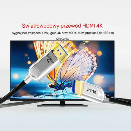 Unitek Kabel optyczny HDMI 2.0 AOC 4K 60Hz 15 m (C11092ASL01-15M)