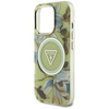 Guess Glitter Flowers Triangle Buttons MagSafe - Etui do iPhone 16 Pro (zielony) (GUHMP16LHFLPEDN)