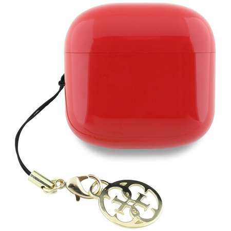 Guess Glossy Effect Printed Classic Logo & Charm - Słuchawki Bluetooth TWS + etui ładujące (czerwony) (GUTWSXMCCLR)