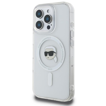 Karl Lagerfeld IML Metal Karl Head MagSafe - Etui iPhone 16 Pro (biały) (KLHMP16LHLSKIH)