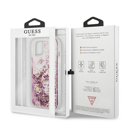 Guess Peony Liquid Glitter - Etui iPhone 13 mini (różowy) (GUHCP13SLGPEPI)