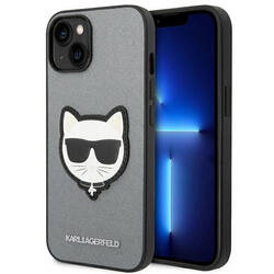 Karl Lagerfeld Saffiano Choupette Head Patch Case – Etui iPhone 14 Plus (srebrny) (KLHCP14MSAPCHG)