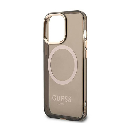 Guess Gold Outline Translucent MagSafe - Etui iPhone 13 Pro (czarny) (GUHMP13LHTCMK)