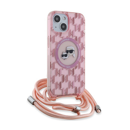 Karl Lagerfeld IML Crossbody Monogram Karl & Choupette Head MagSafe - Etui iPhone 15 / 14 / 13 (różowy) (KLHMP15SHCKCKLCP)