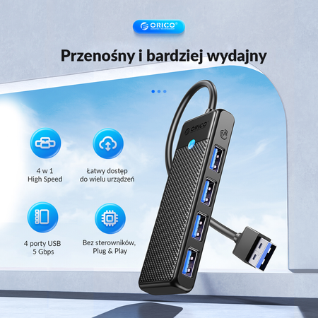 Orico Hub USB-A 4 porty USB-A 3.0 5Gbps czarny (PAPW4A-U3-015-BK-EP)