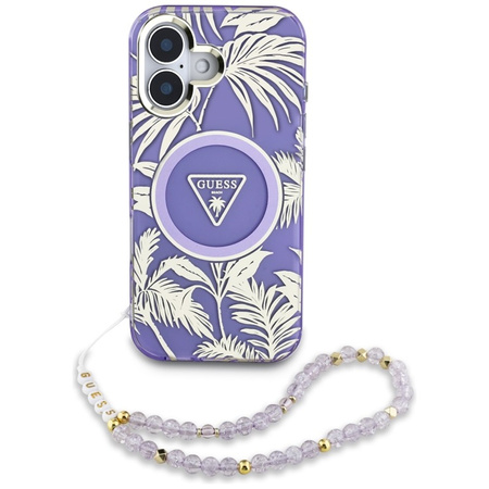Guess Palm Trees Triangle Pearl Strap MagSafe - Etui do iPhone 16 (fioletowy) (GUHMP16SHPCTPLSU)