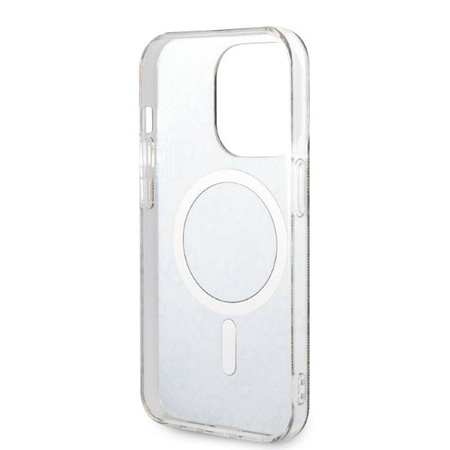 Guess Bundle Pack MagSafe 4G - Zestaw etui + ładowarka MagSafe iPhone 14 Pro Max (brązowy/złoty) (GUBPP14XH4EACSW)
