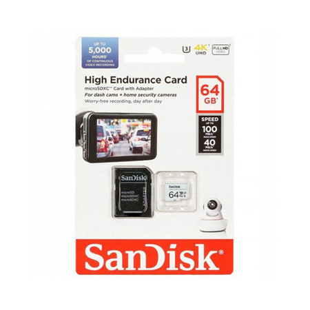 SanDisk High Endurance microSDXC - Karta pamięci 64 GB Class 10 UHS-I 100/40 MB/s z adapterem (SDSQQNR-064G-GN6IA)