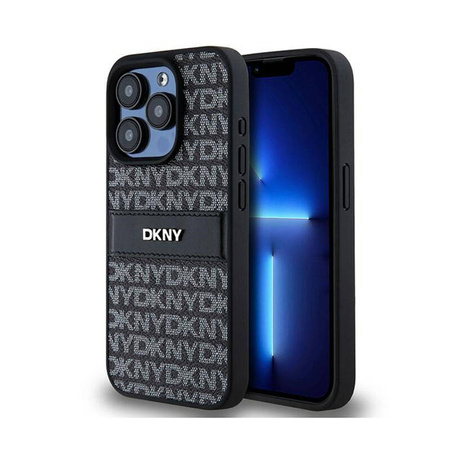 DKNY Leather Mono Stripe & Metal Logo - Etui iPhone 15 Pro Max (czarny) (DKHCP15XPRTHSLK)
