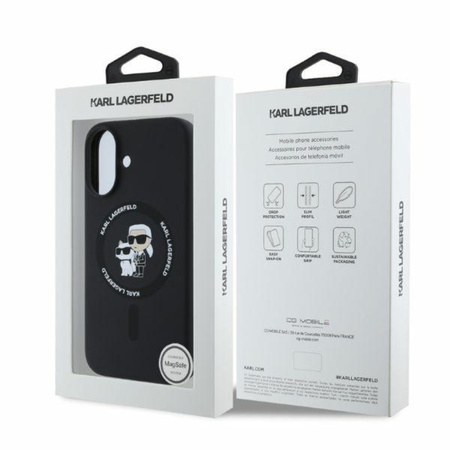 Karl Lagerfeld Silicone Karl & Choupette Ring MagSafe - Etui iPhone 16 (czarny) (KLHMP16SSCMKCRHK)