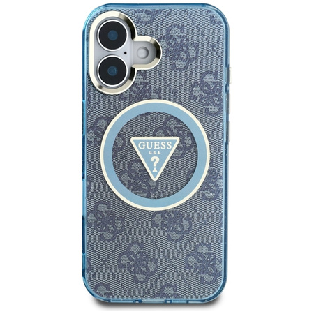Guess IML Metal Glitter 4G Circle Triangle MagSafe - Etui do iPhone 16 (niebieski) (GUHMP16SHG4PRTGB)