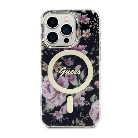 Guess Flower MagSafe - Etui iPhone 14 Pro (Czarny) (GUHMP14LHCFWSK)