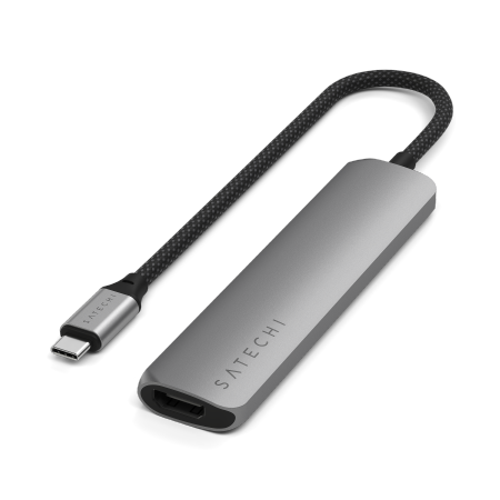 Satechi 6-in-1 USB-C Slim Multiport Adapter - aluminiowy adapter do urządzeń mobilnych USB-C (USB-C, 2x USB-A, 4K HDMI, czytnik kart micro/SD) (space gray) (ST-P6SM)