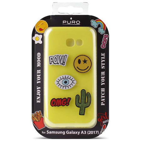 PURO Patch Mania - Etui Samsung Galaxy A3 (2017) w zestawie 5 naklejek (żółty) (SGGA317PM1GRN)