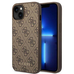 Guess 4G Metal Gold Logo – Etui iPhone 14 Plus (brązowy) (GUHCP14MG4GFBR)