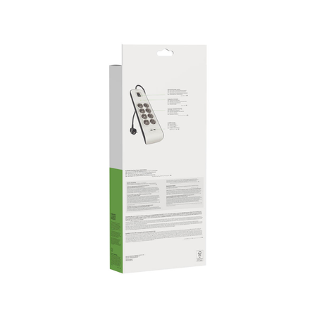 Belkin Listwa zasilająca przeciwprzepięciowa 900J, 8 gniazd Schuko, 2x USB-A, 2m (BSV804VF2M-V2)