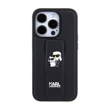 Karl Lagerfeld Gripstand Saffiano Karl & Choupette Pins - Etui iPhone 15 Pro Max (czarny) (KLHCP15XGSAKCPK)