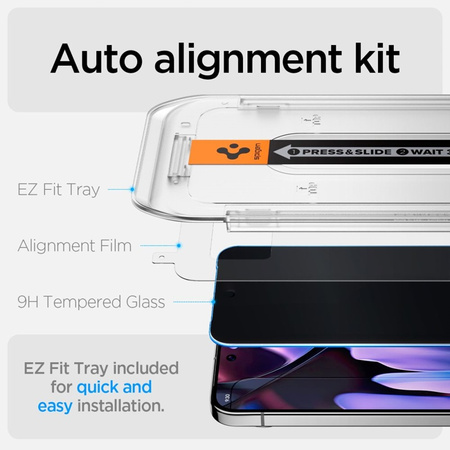 Spigen GLAS.TR EZ FIT Privacy 2-Pack - Szkło hartowane z filtrem prywatyzującym do Google Pixel 9 / 9 Pro 2 szt (AGL09312)
