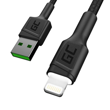 Green Cell Ray - Kabel Przewód USB - Lightning 200cm z białym podświetleniem LED, szybkie ładowanie Apple 2.4A (KABGC12)