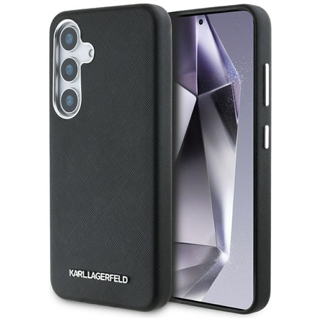 Karl Lagerfeld Saffiano Full Wrapped Elongated Metal Logo MagSafe - Etui do Samsung Galaxy S25 (czarny) (KLHMS25SPSAFWMCK)