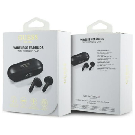 Guess Elongated Metalic Printed Logo - Słuchawki Bluetooth TWS + etui ładujące (czarny) (GUTWSC2MCDSK)