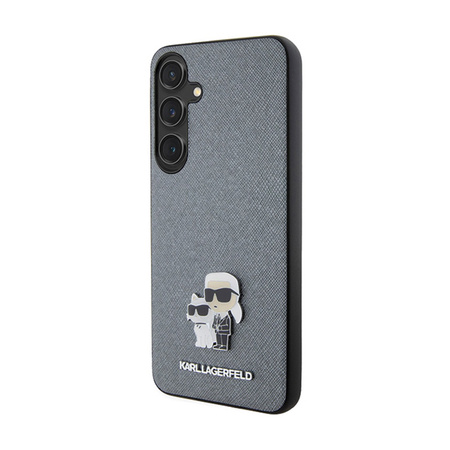 Karl Lagerfeld Saffiano Karl & Choupette Metal Pin - Etui Samsung Galaxy S24+ (szary) (KLHCS24MPSAKCMPG)