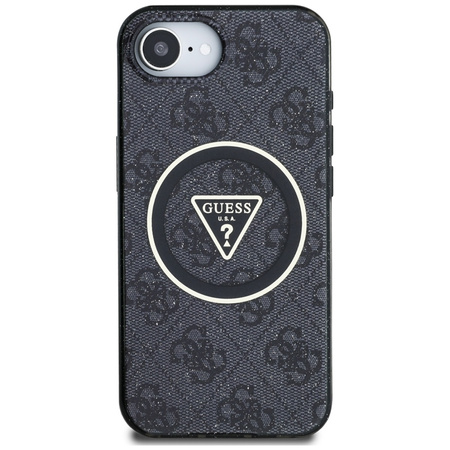 Guess IML Metal Glitter 4G Circle Triangle MagSafe - Etui do iPhone 16e (czarny) (GUHMPSE4HG4PRTGK)