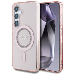 Guess Rhinestones Printed Classic Logo MagSafe - Etui do Samsung Galaxy S25 (różowy) (GUHMS25SPFTDTEP)