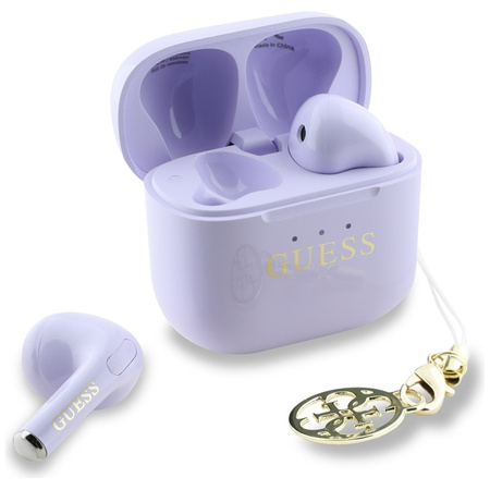 Guess Glossy Effect Printed Classic Logo & Charm - Słuchawki Bluetooth TWS + etui ładujące (lawendowy) (GUTWSXMCCLU)