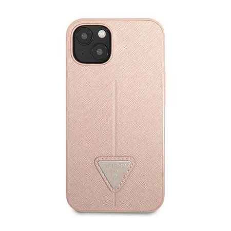 Guess Saffiano Triangle Logo Case – Etui iPhone 14 Plus (różowy) (GUHCP14MPSATLP)