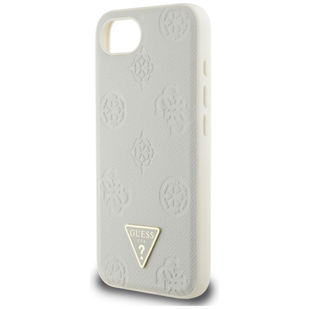 Guess Grained Hot Stamp Peony Triangle Logo MagSafe - Etui do iPhone 16e (beżowy) (GUHMPSE4PGBTME)