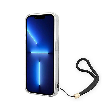Guess 4G Print Cord - Etui ze smyczką iPhone 14 Pro (brązowy) (GUOHCP14LH4STW)